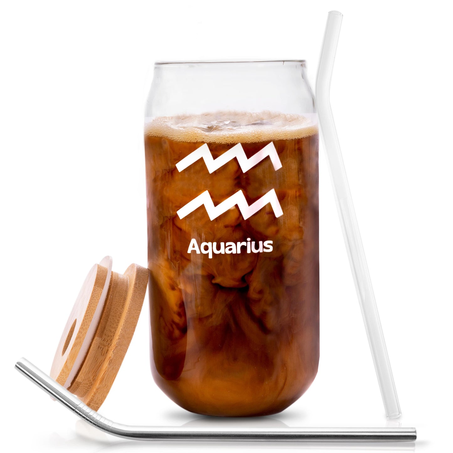 18oz Iced Coffee Cup | Beer Can Glass | Coffee Glass Cup with Lid and Straw | Zodiac Gifts for Women and Men